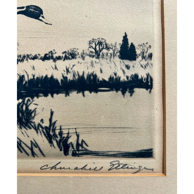 Churchill Ettinger "Pair of Pintails" Black & White Drypoint Etching, 1942 For Sale - Image 11 of 12