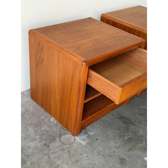 Mid 20th Century Scandinavian Teak Nightstands Bedside Tables W Drawer Shelf, 2 Pieces For Sale - Image 10 of 10