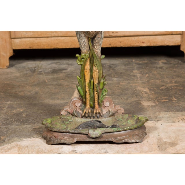 19th-Century French Cast Iron Heron Umbrella Stand with Hand-Painted Details For Sale - Image 10 of 12