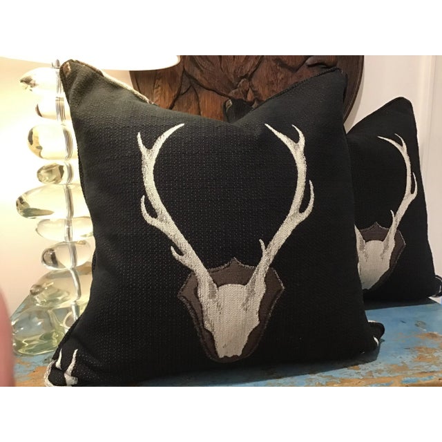 “Uncle Buck” Charcoal Gray Antler Pillows with Inserts - a Pair For Sale - Image 4 of 7