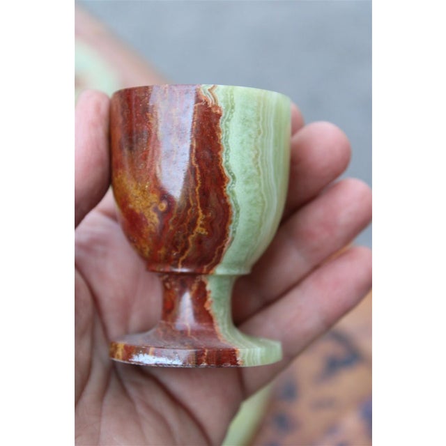 Tanzanian Green Onyx Rosolio Tray with Bottle and Glasses, Italy, 1950s, Set of 8 For Sale - Image 13 of 15