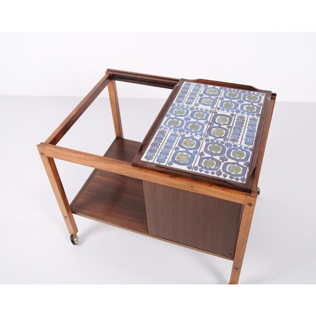 Bar Cart in Rosewood with Royal Copenhagen Tiles by Severin Hansen, 1960s For Sale - Image 13 of 16