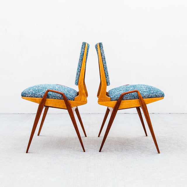 Maurice Pré Attributed Mid Century Modern Oak & Mahogany Dining Chairs, France 1950s For Sale - Image 10 of 14