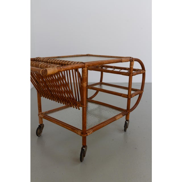 Danish Bamboo and Rattan Bar Cart, 1950s For Sale - Image 8 of 18