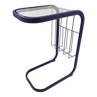MCM Enameled Brass Glass Magazine Rack Side End Table 1960's For Sale