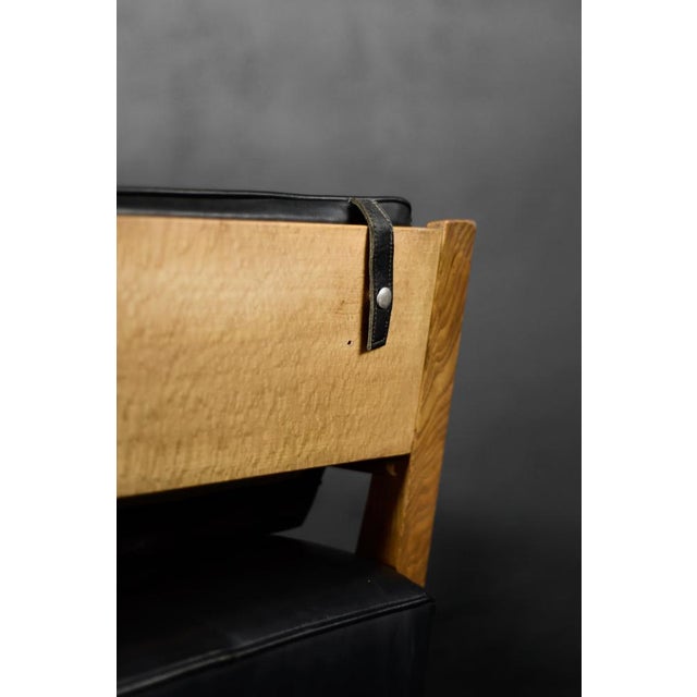 Black Mid-Century Modern German Oak and Black Leather Sofa, 1960s For Sale - Image 8 of 18