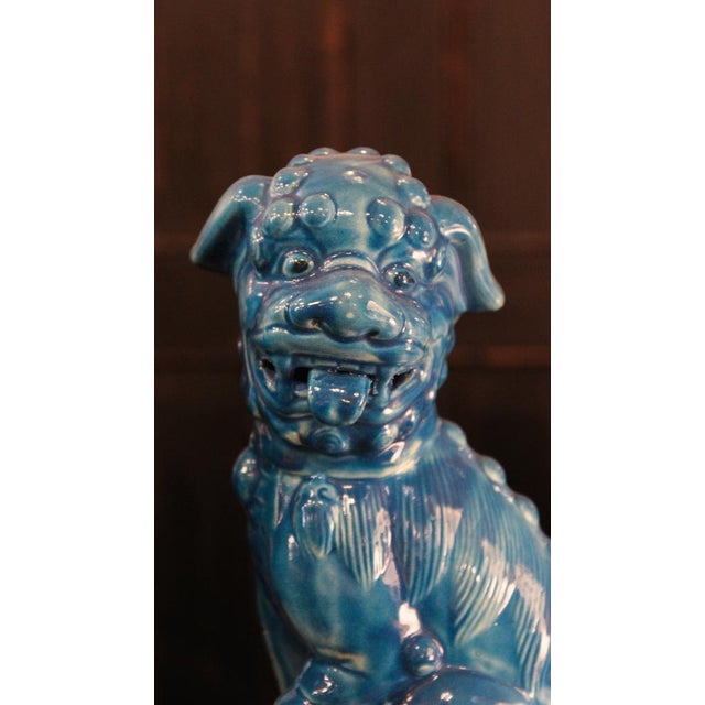 Foo Dog-Shaped Bookends in Turquoise Glazed Ceramic, 1970s, Set of 2 For Sale - Image 4 of 11