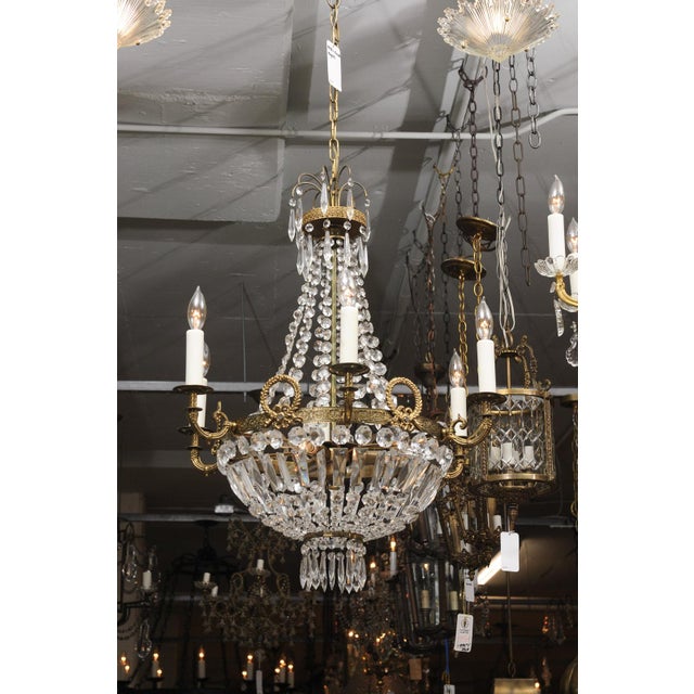 Brass 9-Light Crystal French Empire Chandelier, Early 20th C. For Sale - Image 8 of 14