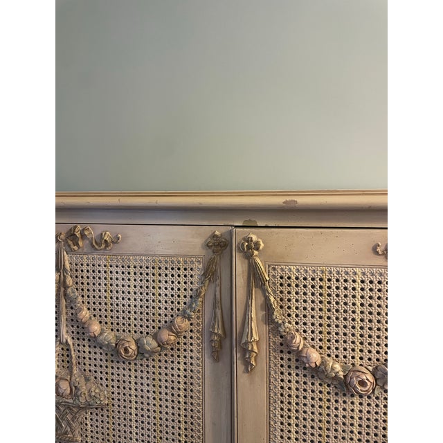 1960s Vintage Royal Furniture Co. French Provincial Cane Armoire / Linen Press For Sale - Image 5 of 12