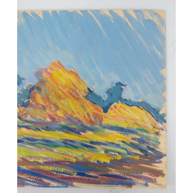Modern 20th Century American Impressionist Fauvist Gouache Watercolor Painting of Haystacks For Sale - Image 3 of 6