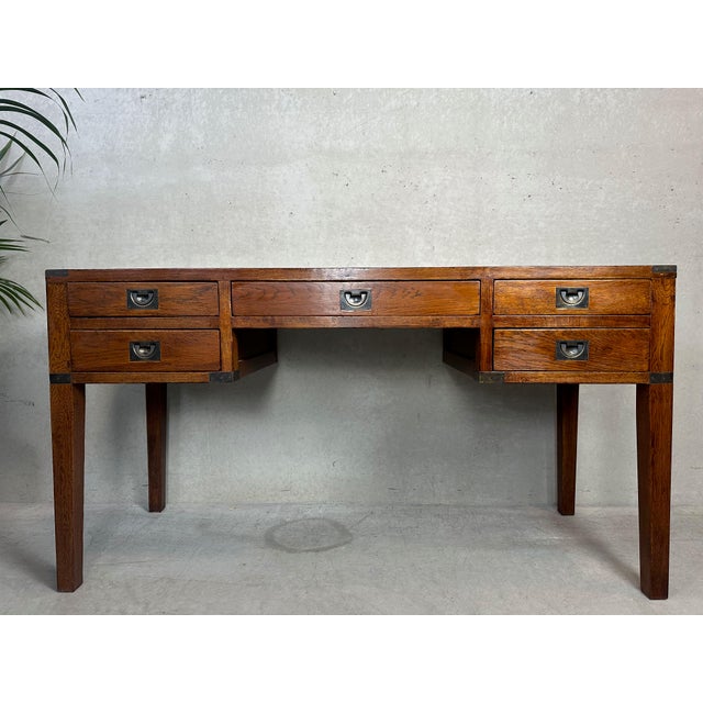 Campaign-Style Desk in Oak, 1990s For Sale - Image 12 of 12