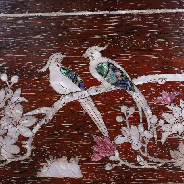 Wood Wooden Plaque With Mother-of-Pearl Bird and Floral Inlay For Sale - Image 7 of 10