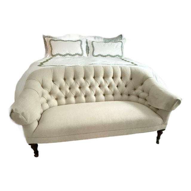 Lee Industries Tufted Linen Loveseat For Sale