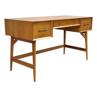 West Elm Williams Sonoma Mid Century Modern Acacia Teak Wood Style Writing Desk For Sale