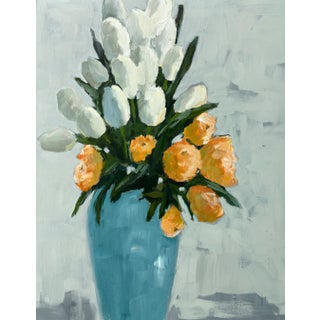 “The Blue Vase” Original Floral Still Life Painting by Linda McDonough For Sale