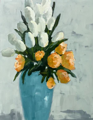 “The Blue Vase” Original Floral Still Life Painting by Linda McDonough