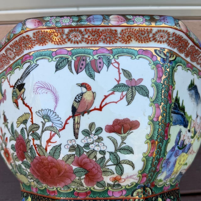 Chinese Rose Famille Vintage Cache Pot Jardinière Planter Octagonal For Sale - Image 16 of 16