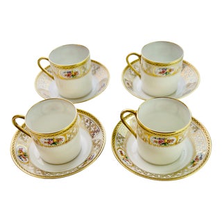 Rococo Belle Époque Gilded Floral Demitasse Coffee Service from Limoges and De Meuldre Coche, 1890s, Set of 8 For Sale