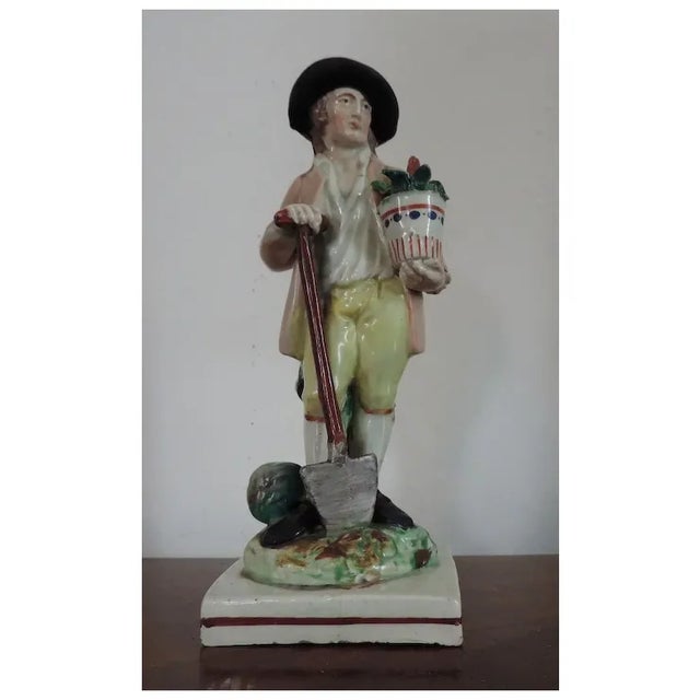 Antique 18th Century Staffordshire Pearlware Figure of a Gardener For Sale - Image 10 of 11
