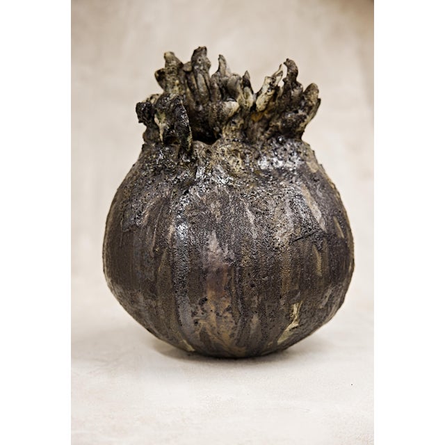 Brown Carbon Sculpted Moon Jar One of a Kind Hand Made For Sale - Image 8 of 9