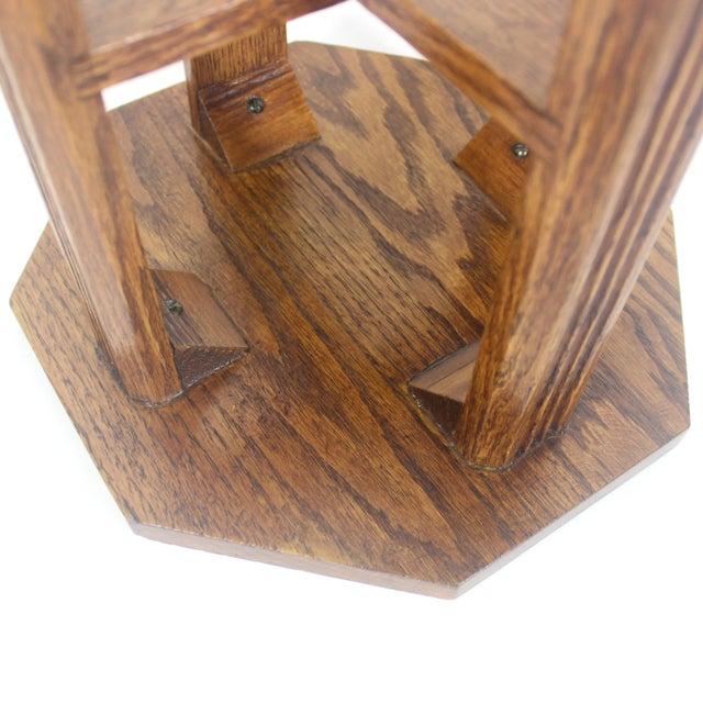Mid 20th Century Vintage Oak Plant Stand Wood Stool Octagonal For Sale - Image 5 of 14