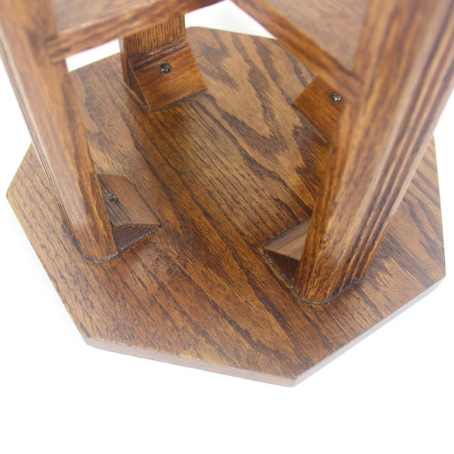 Mid 20th Century Vintage Oak Wood Octagonal Stool or Plant Stand For Sale - Image 5 of 14