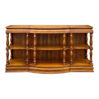1970s Thomasville French Country Oak 60 Inch Console Table With Open Shelves For Sale