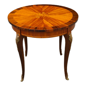 Louis XV Style Gilt Floral Marquetry Tulipwood and Kingwood Gueridon Table