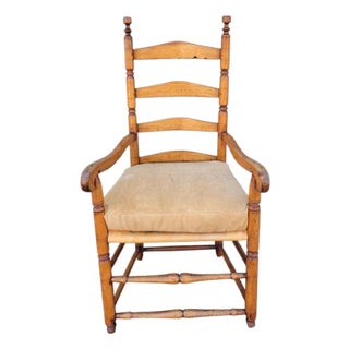 18Thc Pine Ladder Back Chair W/ Leather Seat Cushion For Sale