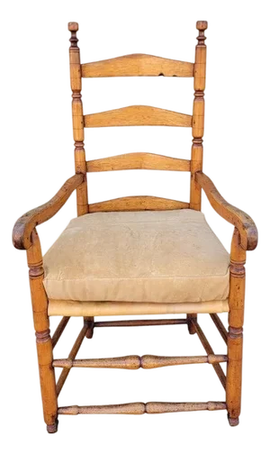 18Thc Pine Ladder Back Chair W/ Leather Seat Cushion