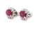 A Pair Of Oval Ruby Oval Cluster Stud Earrings, claw set in 18ct white gold within a border of 14 round brilliant cut...