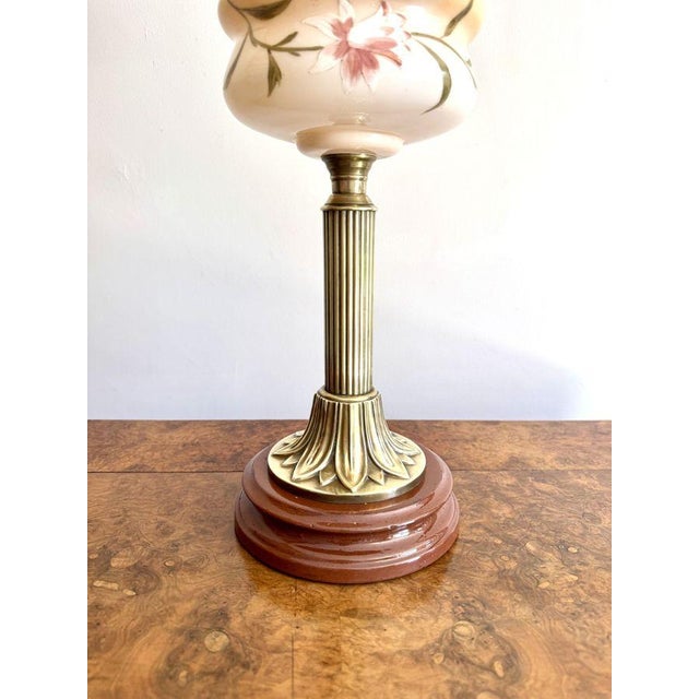 Antique Edwardian Brass Oil Lamp with Glass Shade, 1900s For Sale - Image 3 of 10
