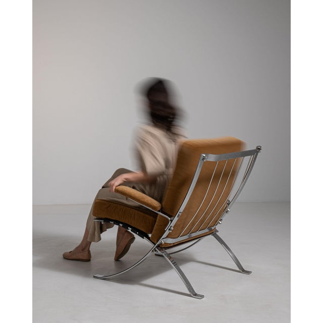 1960-1969 Italy Warm Burnt Orange Chrome-Frame Lounge Chair For Sale - Image 11 of 11