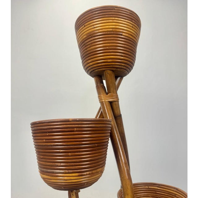 Vivai del Sud Mid-Century Bamboo Rattan Plant Stand with Baskets, Italy, 1960s For Sale - Image 4 of 5