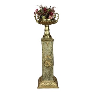 Mid 20th Century Pair of Empire Style Verde Marble and Gilt Mounted Pedestal Columns For Sale