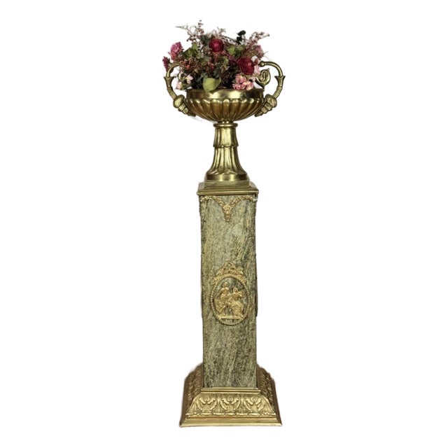 Mid 20th Century Pair of Empire Style Verde Marble and Gilt Mounted Pedestal Columns For Sale