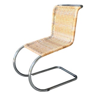 Vintage Mies Van Der Rohe for Knoll Cantilevered Chrome and Rattan Mr Chair For Sale