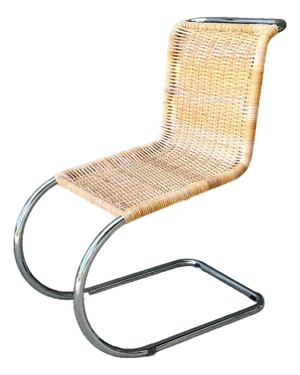 Vintage Mies Van Der Rohe for Knoll Cantilevered Chrome and Rattan Mr Chair
