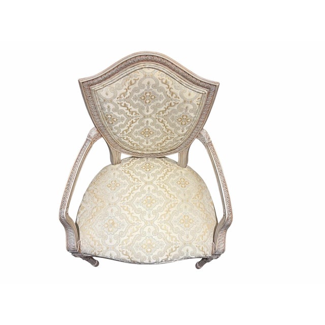 1960s Pair Vintage French-Style Shield-Back Upholstered Accent Chairs For Sale - Image 5 of 7