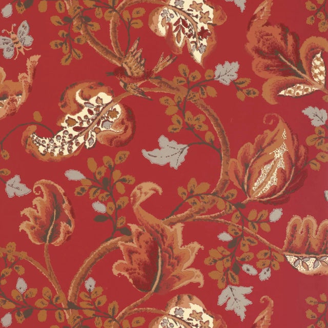 Sample - Schumacher Fox Hollow Wallpaper in Tomato and Brass For Sale