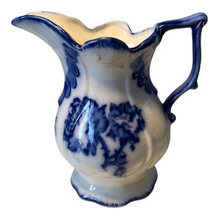 Antique Staffordshire Flow Blue Pitcher For Sale