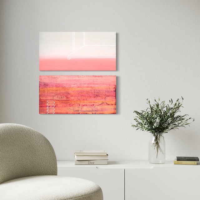 Contemporary Rebecca Koury Original "In Repose" Grey Coral Rose Diptych Contemporary Abstract Painting, Acrylic on Canvas, Carmel California Art, 2020 For Sale - Image 3 of 3