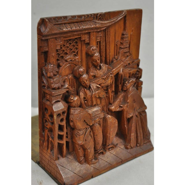 Vintage Chinese Hand Carved Hard Wood Scholar Bookends by George Zee - A Pair For Sale - Image 4 of 18