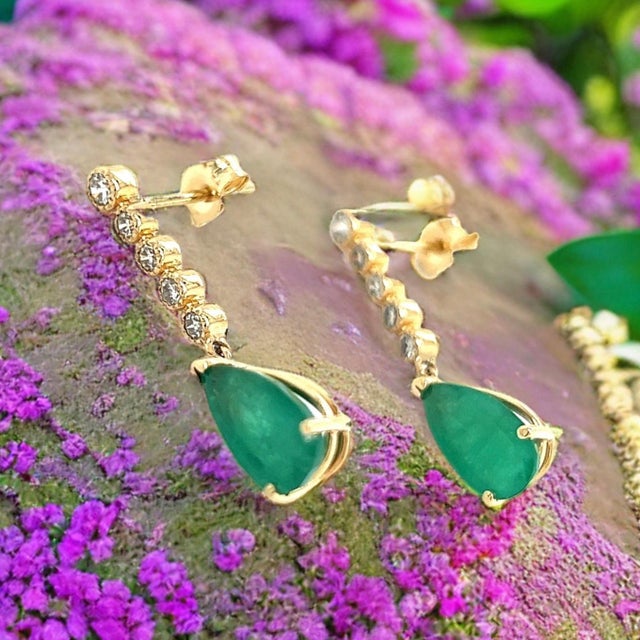 Natural Emerald Diamond Dangle Earrings 14k Y Gold 2.23 TCW Certified For Sale - Image 9 of 11