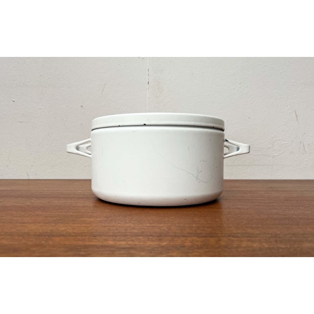 Mid-Century Modern White Minimalist Enamel Pot by Seppo Mallat for Finel, Finland, 1960s I have official proof of...