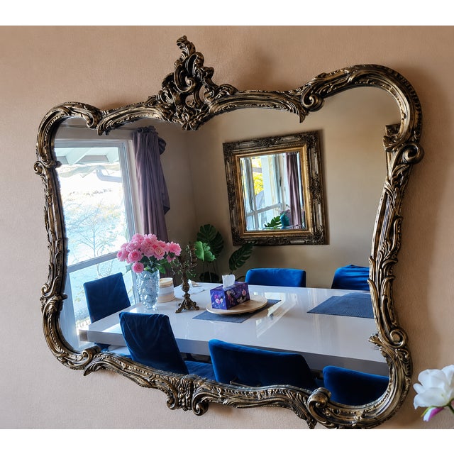 Hollywood Regency Vintage Hollywood Regency Rococo Style Ornate Wall Mirror For Sale - Image 3 of 4