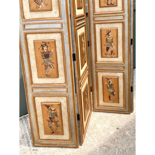 Vintage Painted Harlequin Wood Folding Screen For Sale - Image 14 of 18