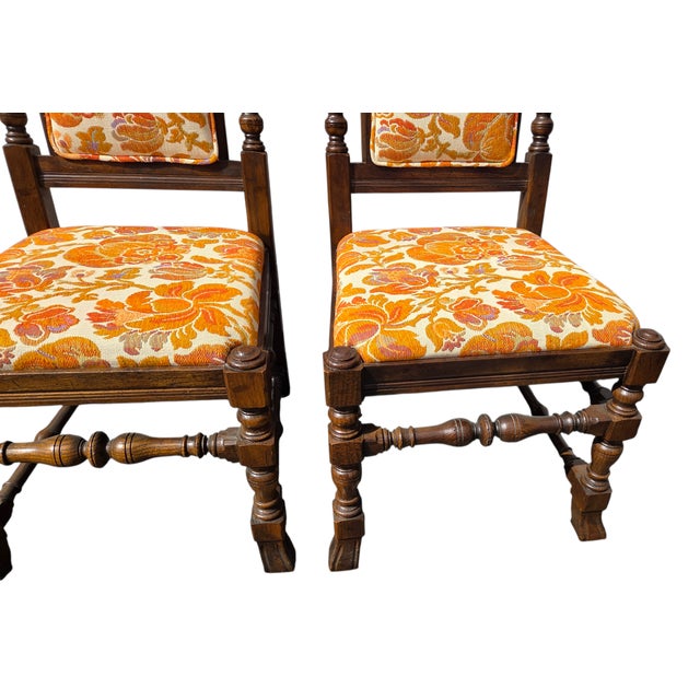 Ethan Allen 1970s Ethan Allen Jacobean Royal Charter Oak Dining Room Side Chairs Gothic Pair For Sale - Image 4 of 17