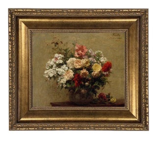 "Summer Flowers" Contemporary Floral Still Life Reproduction Print on Canvas, Framed 20 x 17 For Sale
