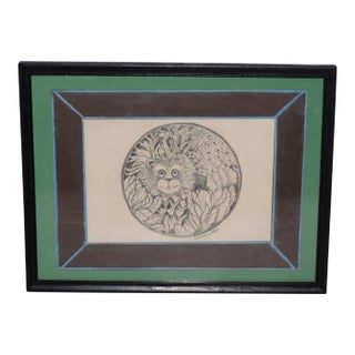 Edward Lupper (1936-2016) "Lion in His Garden" Original Charcoal Drawing C.1960s For Sale